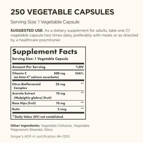 Solgar Ester-C Plus 500 mg Vitamin C (Ascorbate Complex) | Gentle, Non Acidic & Immune Support thumbnail 2