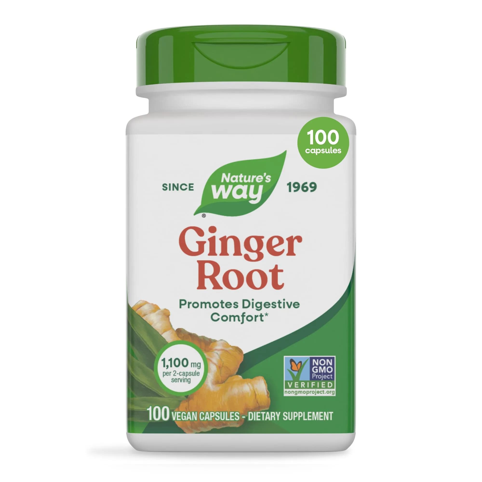 Nature's Way Ginger Root Capsules 1100 mg per Serving, Vegan, 100 Count | Supports Digestive Comfort & Reduces Nausea