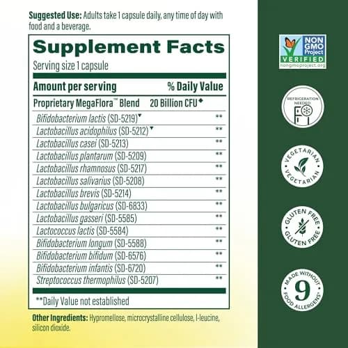 MegaFood MegaFlora Probiotic 20 Billion CFU | Vegetarian Capsules for Digestive & Immune Support in India thumbnail 2
