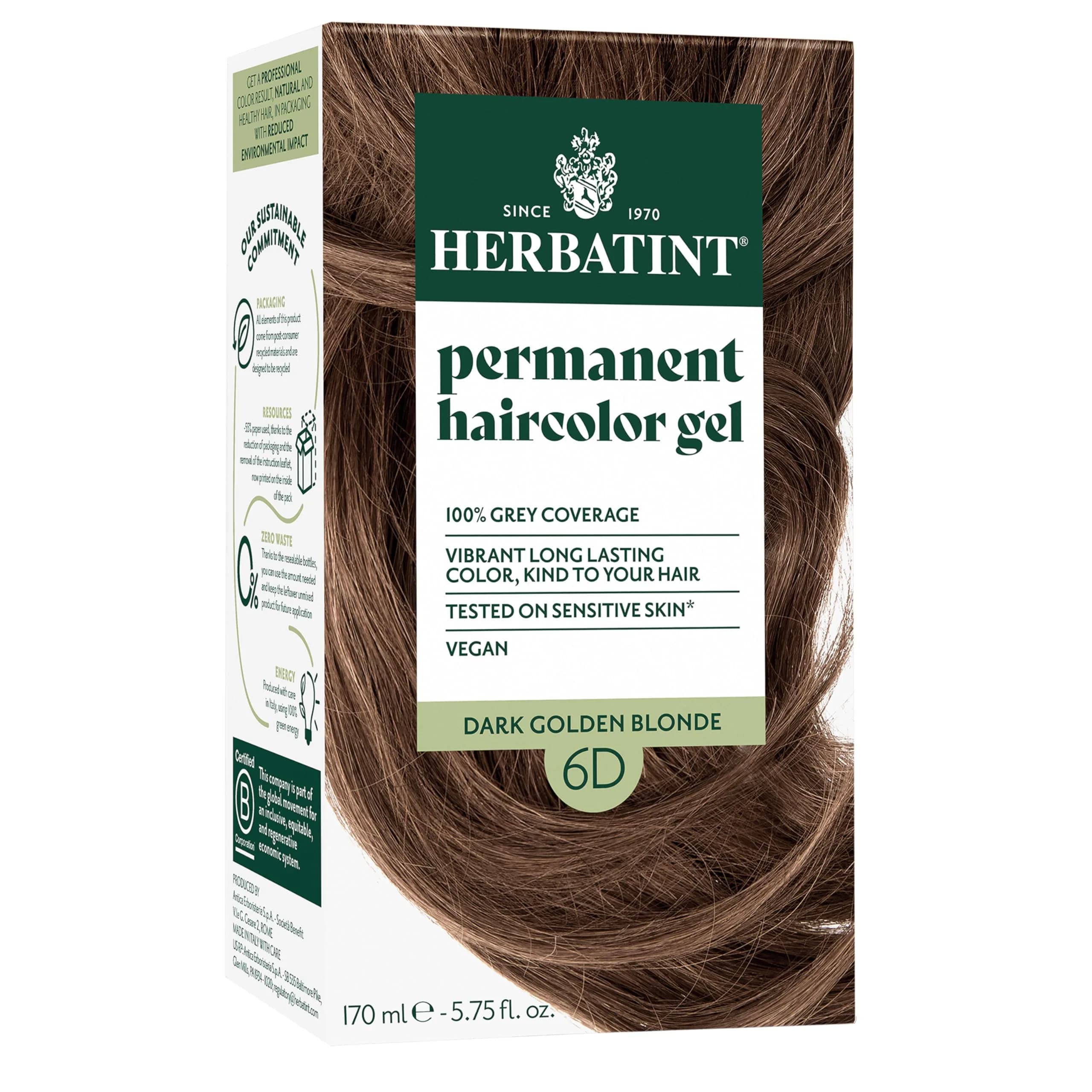 Herbatint 8C Light Ash Blonde Permanent Hair Dye | Ammonia-Free, Vegan, Gluten-Free, 5.75 Fl Oz — 6D Dark Golden Blonde / 5.75 Fl Oz