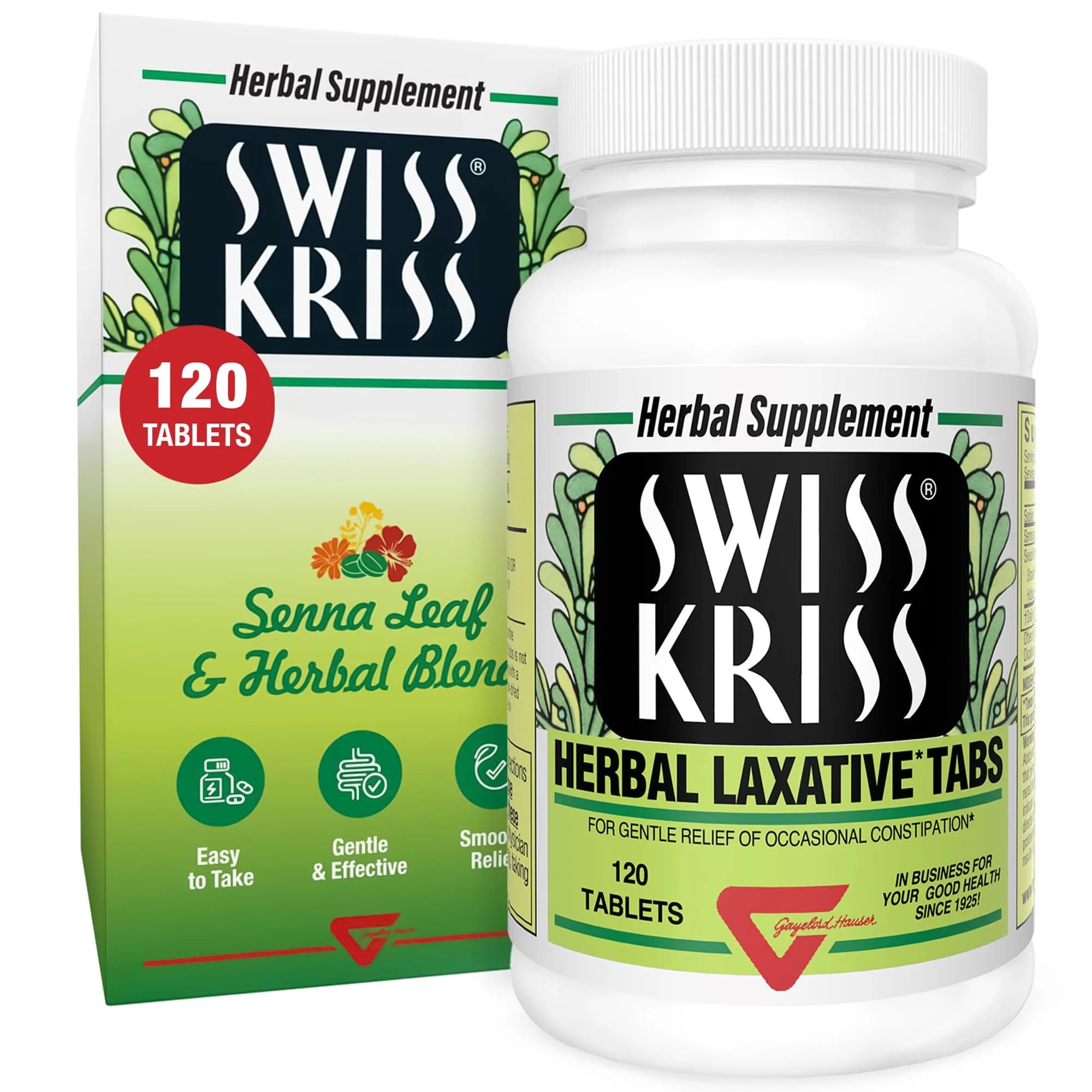 Swiss Kriss Senna Tablets 120 Ct | Herbal Laxatives for Constipation Relief - main product image