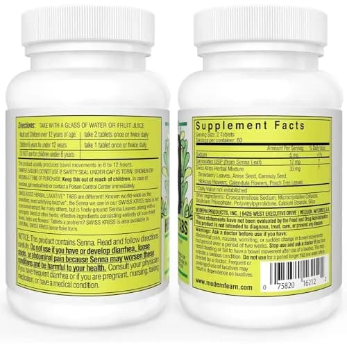 Swiss Kriss Senna Tablets 120 Ct | Herbal Laxatives for Constipation Relief thumbnail 2