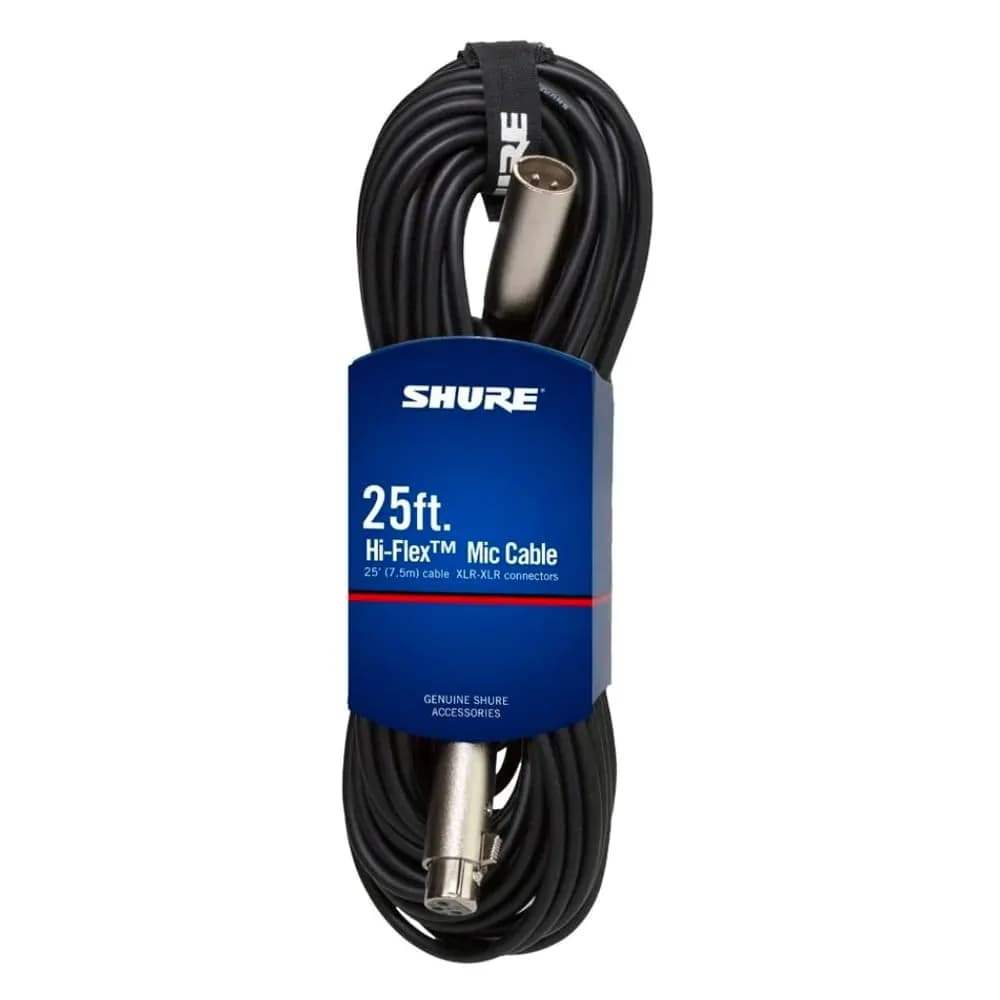 Shure C25J 25-foot (7.62 m) Hi-Flex Microphone Cable with Chrome XLR Connectors, Black | Balanced Audio for Stage & Studio - main product image