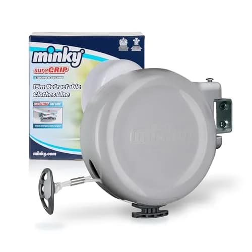 Minky Homecare Retractable Clothesline 15.5m (49 ft) Gray | Heavy Duty PVC Coated Line for Balconies & Patios thumbnail 1