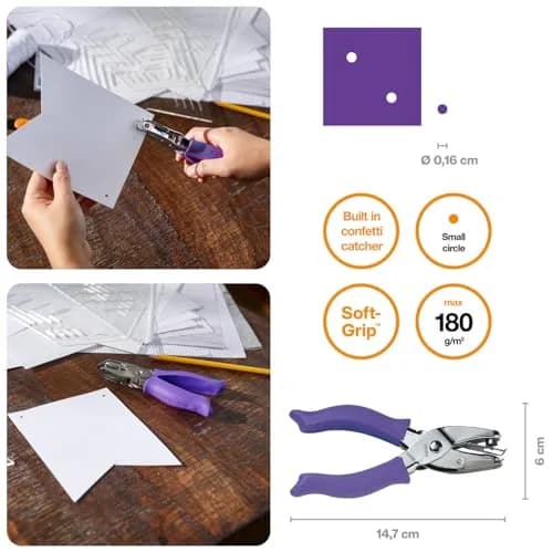 Fiskars 1/16" Circle Hand Hole Punch for Paper & Crafts, Purple | Precise 1/16" Cutouts with Comfort Grip thumbnail 2
