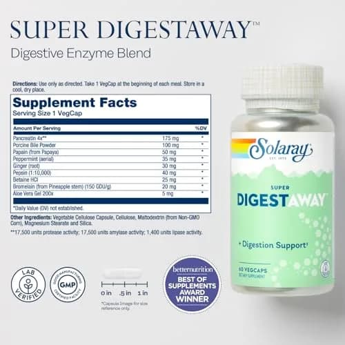 SOLARAY Super Digestaway Digestive Enzymes 60 VegCaps | Supports Protein, Fat & Carb Absorption thumbnail 2