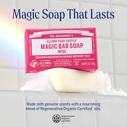 Dr. Bronner's Pure-Castile Bar Soap Rose 142g (5 Oz) | Gentle Moisturizing Vegan Soap thumbnail 2
