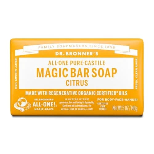 Dr. Bronner's Pure Castile Bar Soap Citrus Orange 140g (5 Oz) | Organic Oils for Face, Body & Hair thumbnail 1