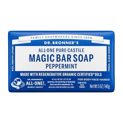 Dr. Bronner's Pure-Castile Bar Soap Peppermint 140g (5 oz) | Gentle Cleansing for Face, Body & Hair thumbnail 1
