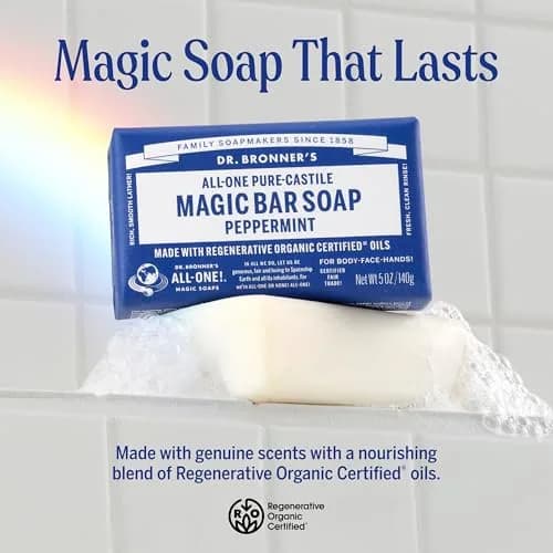 Dr. Bronner's Pure-Castile Bar Soap Peppermint 140g (5 oz) | Gentle Cleansing for Face, Body & Hair thumbnail 2