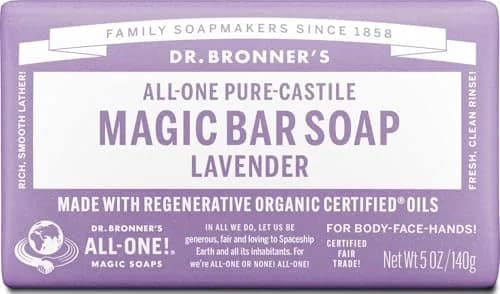 Dr. Bronner's Pure-Castile Bar Soap Lavender 142g (5 oz) | Organic & Fair Trade Ingredients thumbnail 1