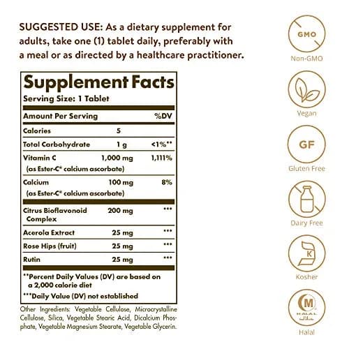 Solgar Ester-C Plus 1000 mg Vitamin C Tablets | Gentle, Non Acidic, Immune Support thumbnail 2