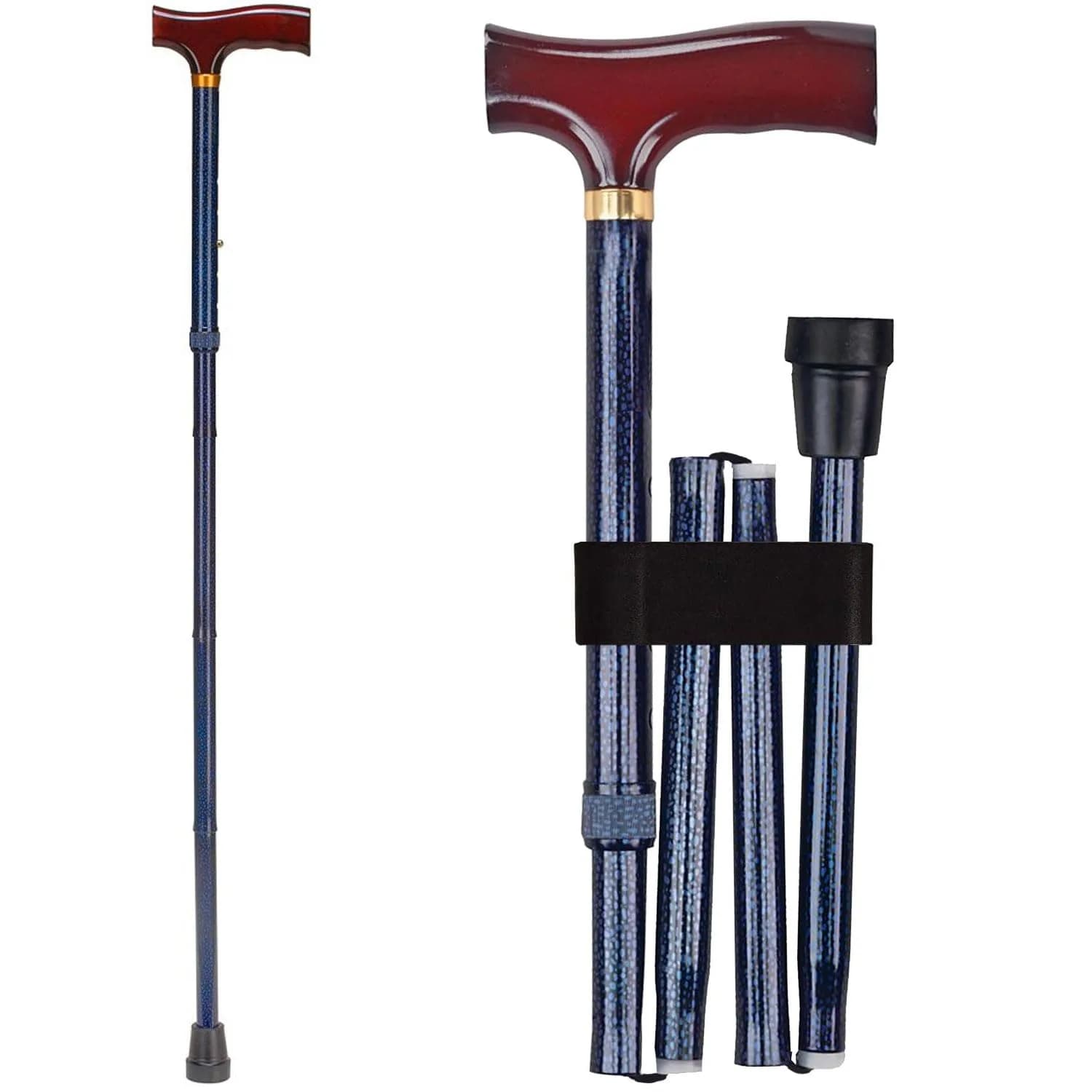DMI Designer Folding Cane with Ergonomic Wood Handle | Adjustable 33-37 Inch, Floral Pattern, Supports 250 lbs — Blue Ice