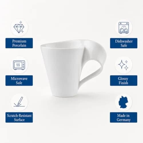 Villeroy & Boch NewWave Caffe Coffee Mug, Creamy White, 8 oz | Modern asymmetrical wave design thumbnail 6
