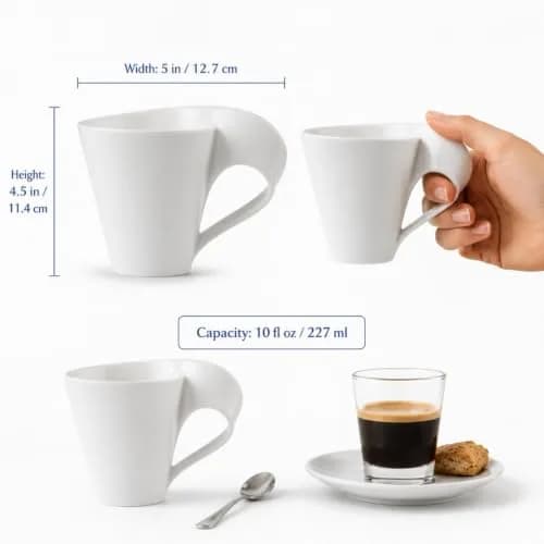 Villeroy & Boch NewWave Caffe Coffee Mug, Creamy White, 8 oz | Modern asymmetrical wave design thumbnail 2
