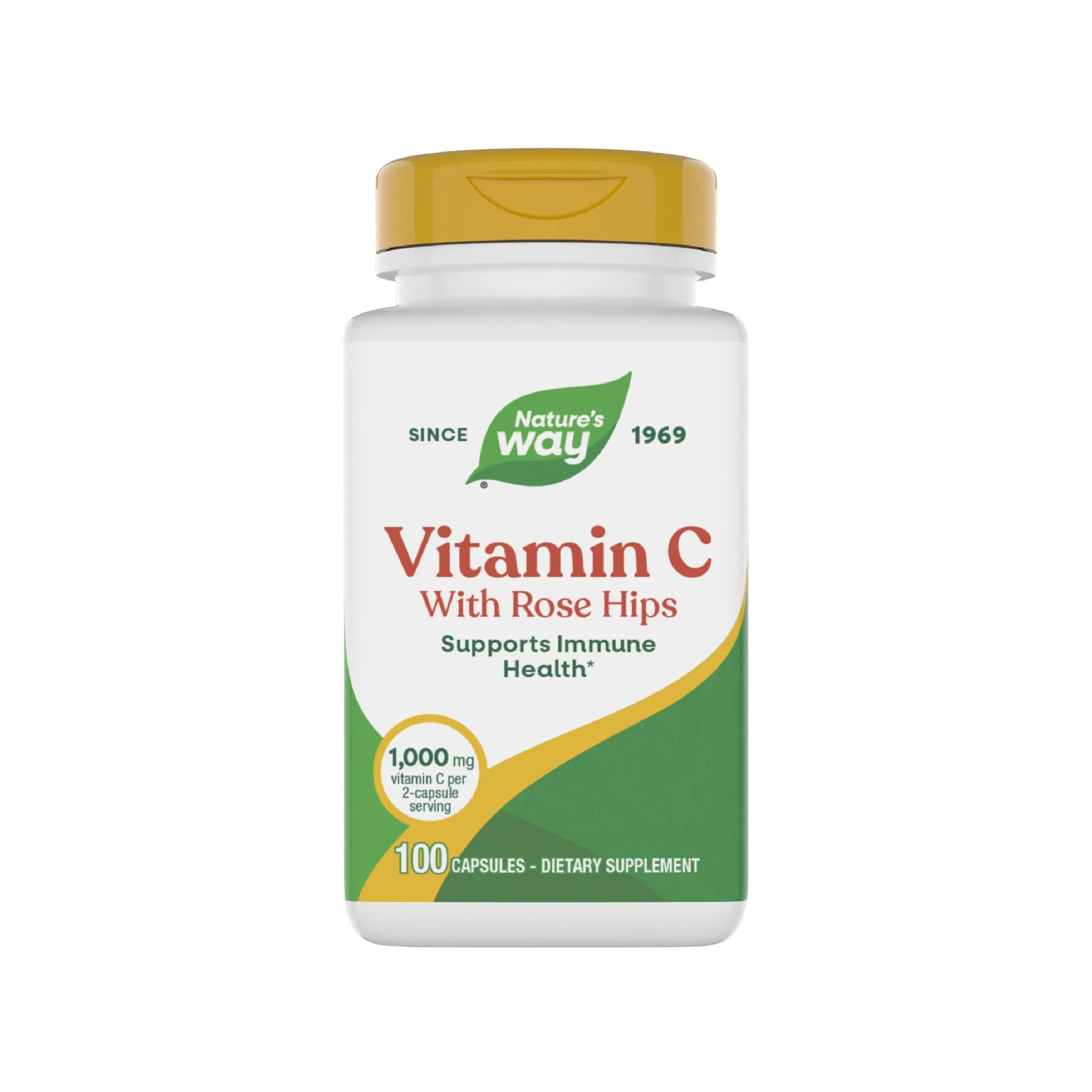 Nature's Way Vitamin C-500 with Rose Hips 100 Capsules | 1000 mg per Serving, Gluten-Free - main product image