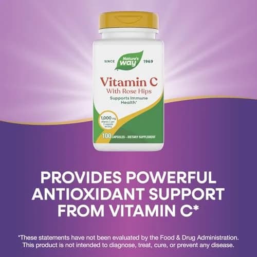 Nature's Way Vitamin C-500 with Rose Hips 100 Capsules | 1000 mg per Serving, Gluten-Free thumbnail 4