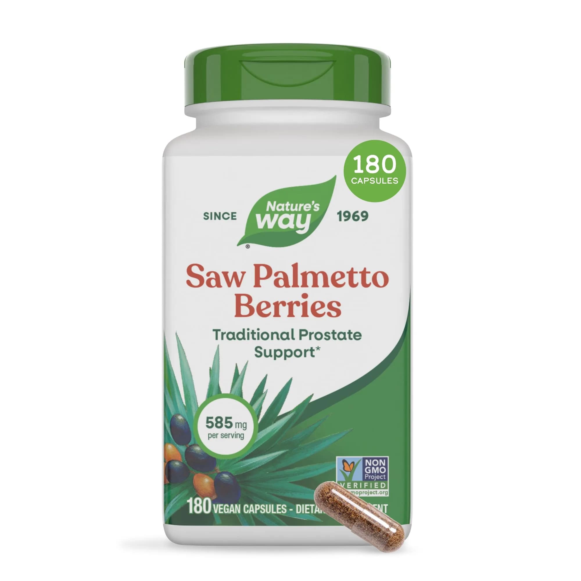 Nature's Way Saw Palmetto Berries Prostate Support 180 Count | Traditional Herbal Supplement for Men — Capsule