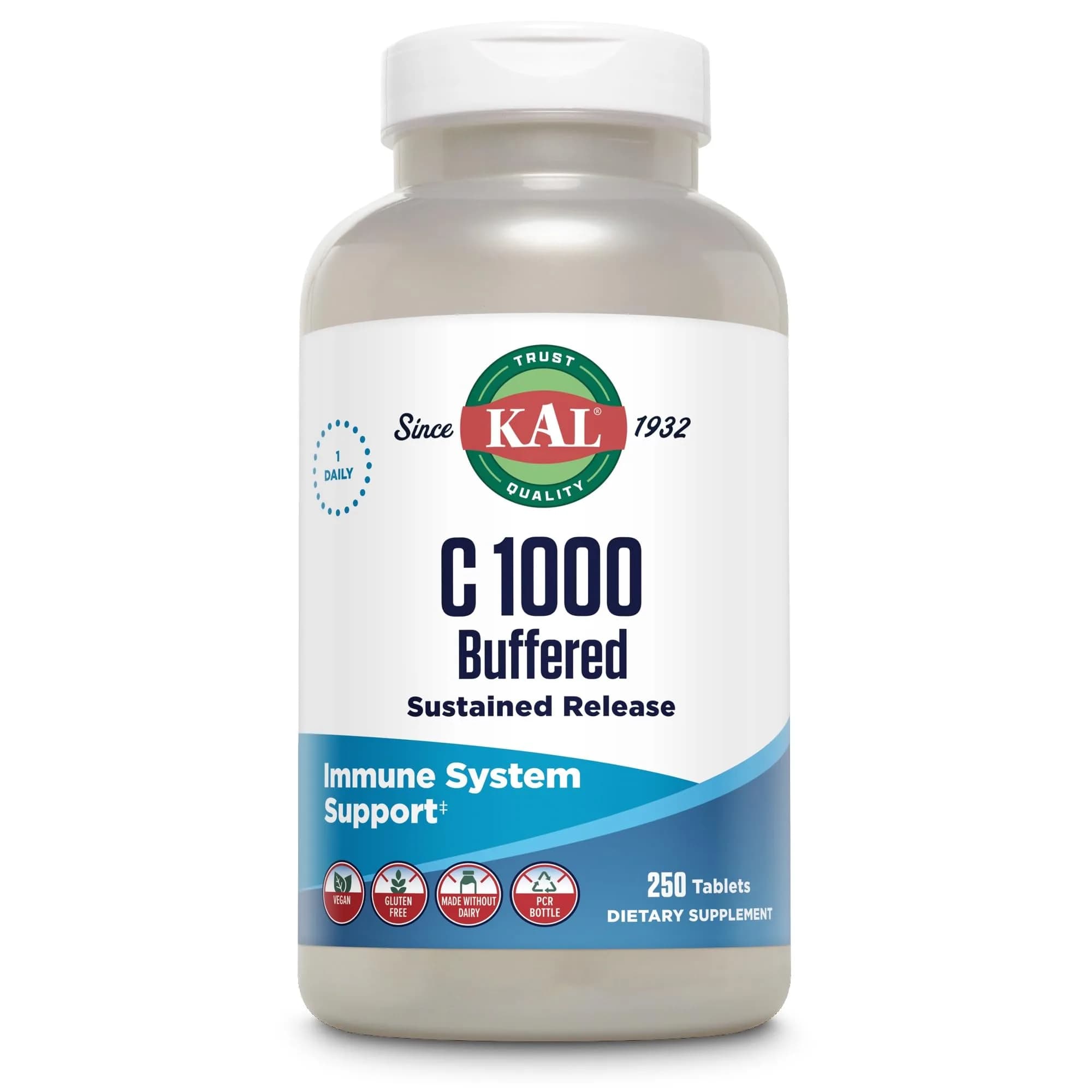 KAL C 1000 Buffered Sustained Release Vitamin C Tablets 1000mg 250 Count | Immune Support Powerhouse - main product image