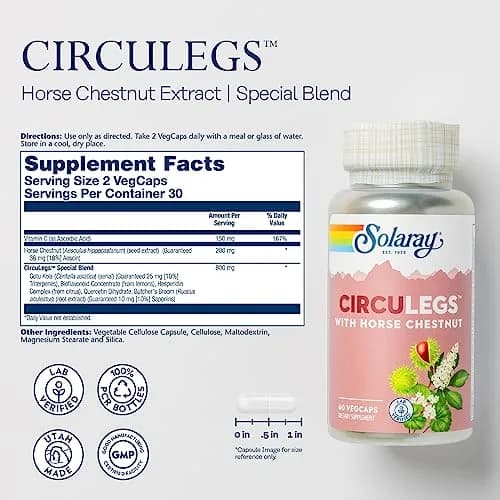 SOLARAY Circulegs 60 VegCaps | Horse Chestnut & Vitamin C for Circulatory Wellness thumbnail 2