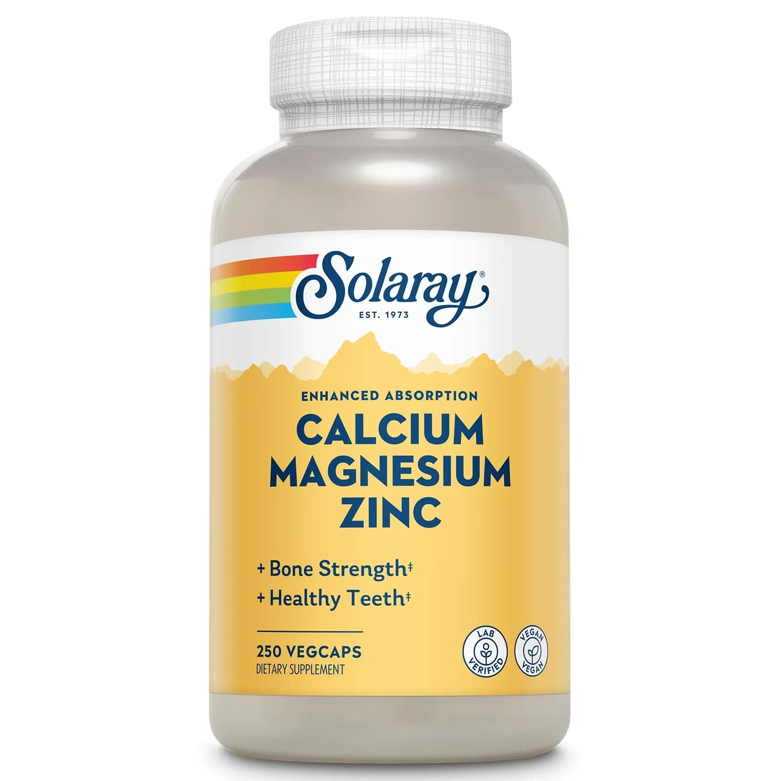 SOLARAY Calcium Magnesium Zinc Supplement - 1000mg Calcium, 500mg Magnesium, 25mg Zinc - main product image