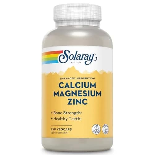 SOLARAY Calcium Magnesium Zinc Supplement - 1000mg Calcium, 500mg Magnesium, 25mg Zinc thumbnail 1