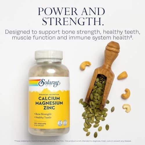 SOLARAY Calcium Magnesium Zinc Supplement - 1000mg Calcium, 500mg Magnesium, 25mg Zinc thumbnail 3