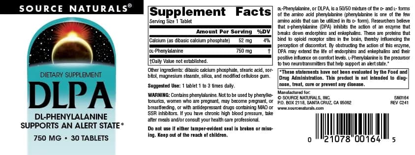 Source Naturals DLPA DL-Phenylalanine 750 mg | Supports Endorphin Levels & Alertness thumbnail 4