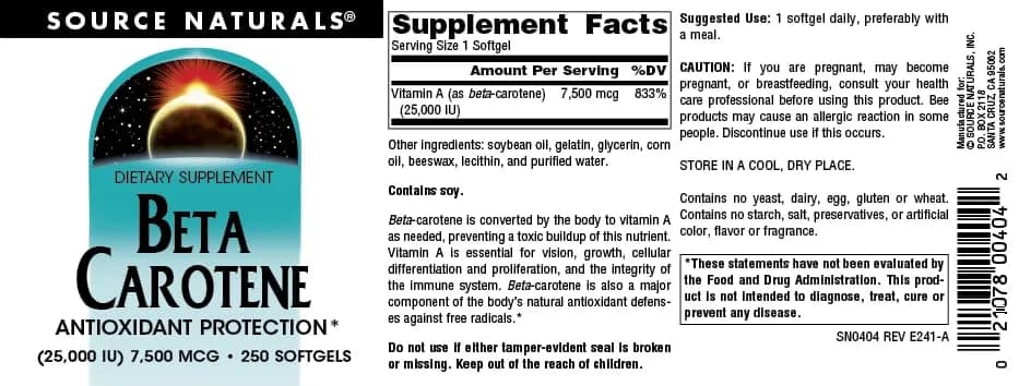 Source Naturals Beta Carotene 7500 mcg (25000 IU) 250mcg (250 Count) | Antioxidant Protection from USA thumbnail 5