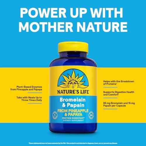 Nature's Life Bromelain & Papain | Digestive Enzymes from Pineapple & Papaya | 250mg | 100 Vegetarian Capsules thumbnail 4
