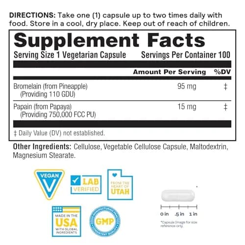 Nature's Life Bromelain & Papain | Digestive Enzymes from Pineapple & Papaya | 250mg | 100 Vegetarian Capsules thumbnail 2