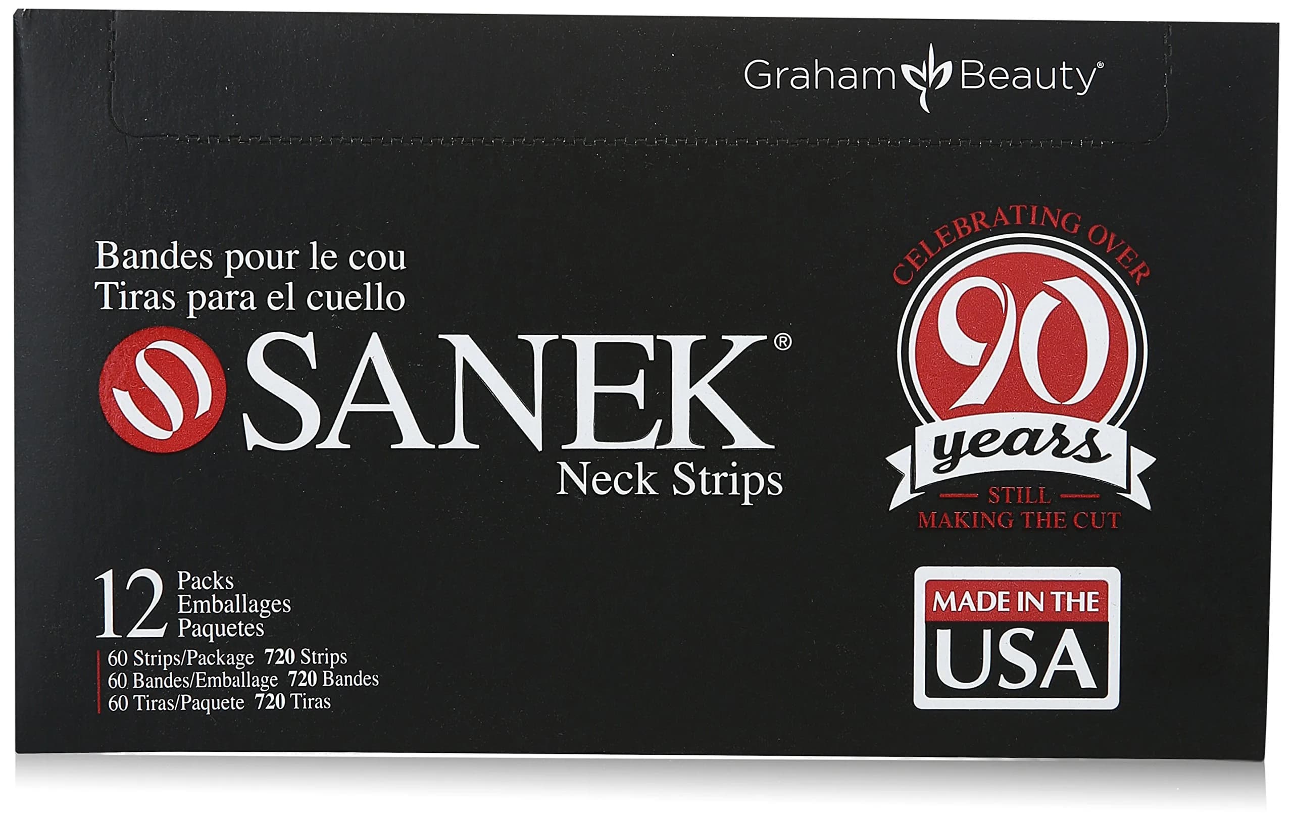 Graham Sanek Display Neck Strips, 60 Count Pack of 12 | Soft Absorbent Tissue for Hair & Sweat — BLACK