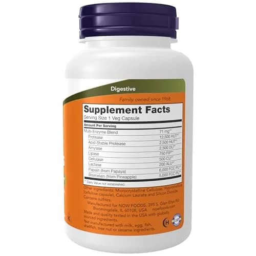 NOW Plant Enzymes Lactase Protease Bromelain 120 Veg Caps | Supports Digestion thumbnail 2