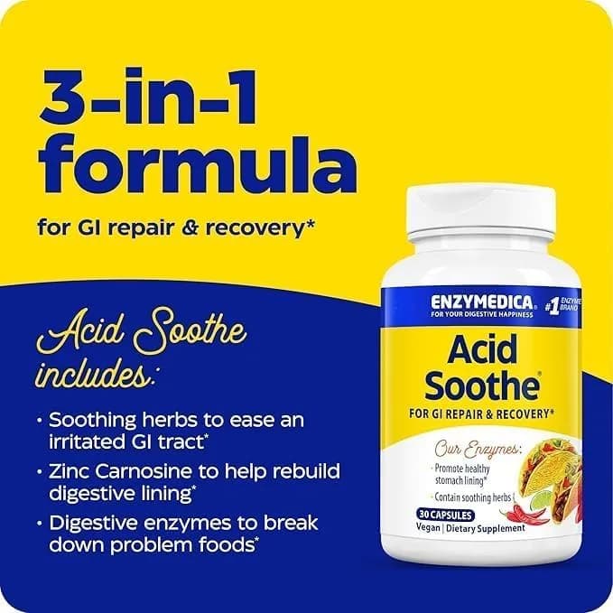 Enzymedica Acid Soothe Supplement for Women & Men - 90 Capsules | Digestive Support with Zinc Carnosine thumbnail 3