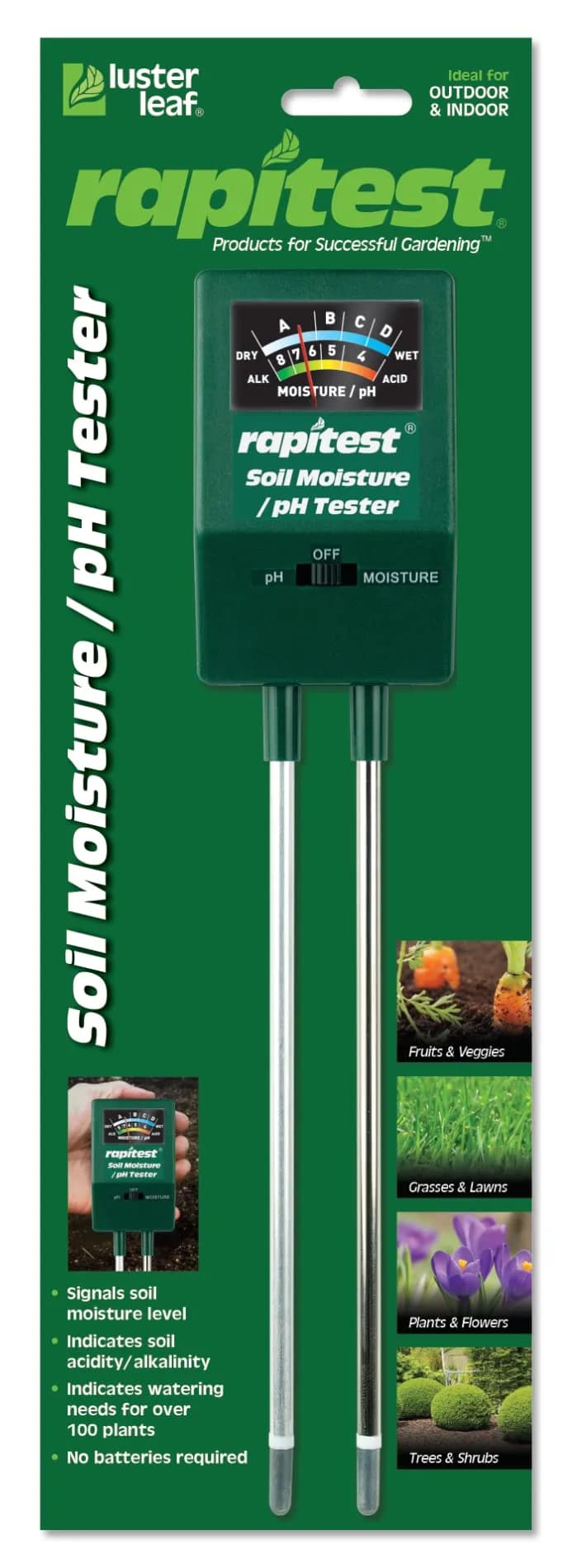 Luster Leaf Soil pH Tester for testing soil pH quickly and accurately | No batteries required — Black