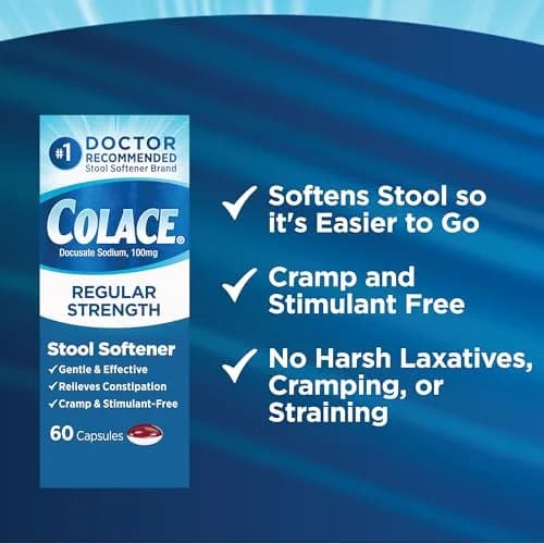 Colace Regular Strength Stool Softener Capsules 60 Count | Gentle Constipation Relief thumbnail 5