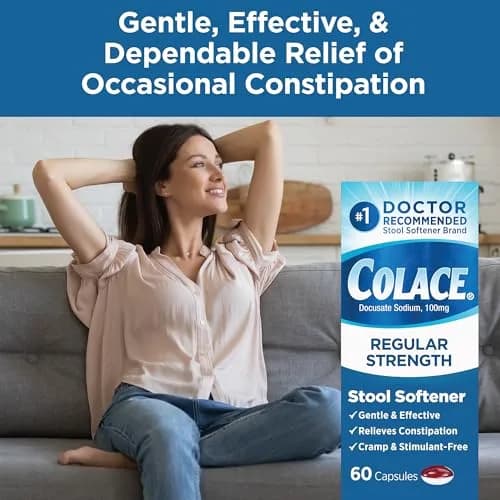 Colace Regular Strength Stool Softener Capsules 60 Count | Gentle Constipation Relief thumbnail 3