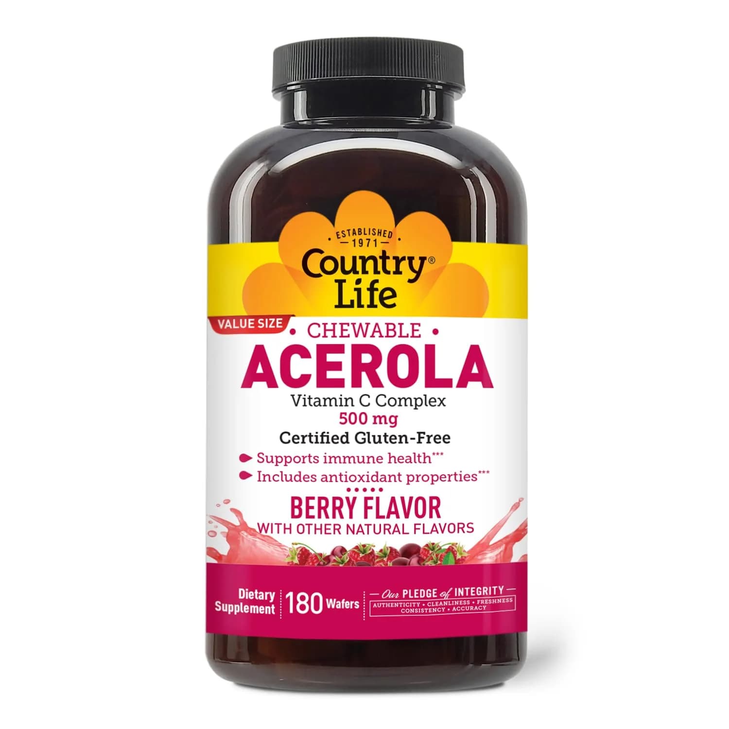Country Life Acerola Vitamin C Complex 500 mg Chewable Wafers | Supports Immune & Antioxidant Health - main product image