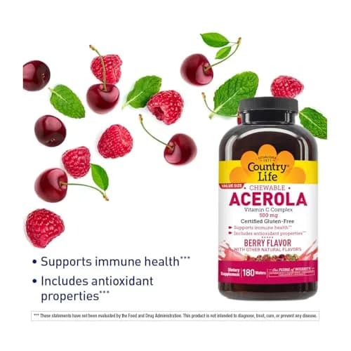 Country Life Acerola Vitamin C Complex 500 mg Chewable Wafers | Supports Immune & Antioxidant Health thumbnail 2