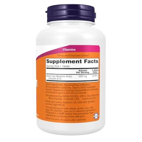 NOW Supplements, Niacin (Vitamin B-3) 500 mg, Sustained Release, 250 Tabs | Supports Heart & Skin Health thumbnail 2