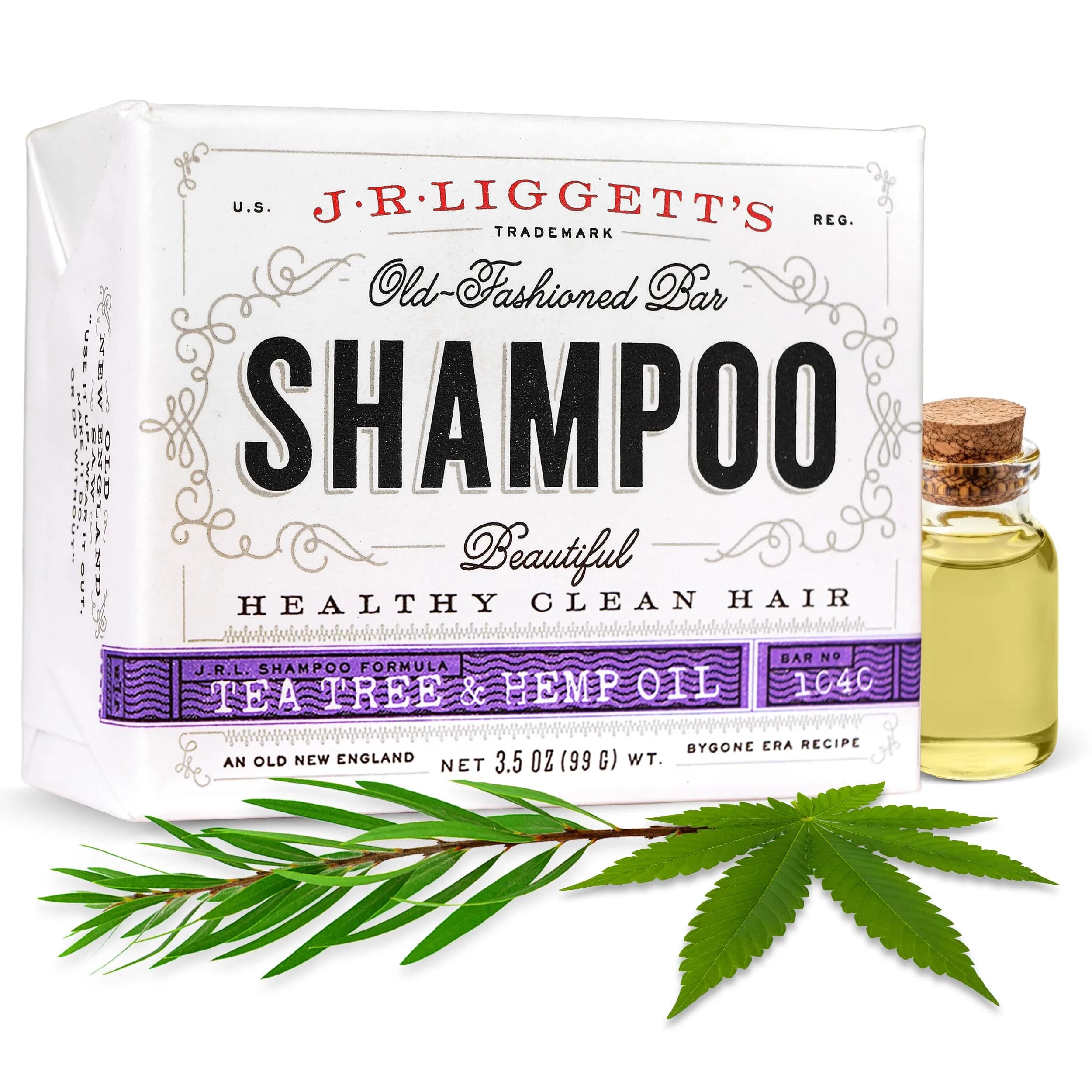 J.R.LIGGETT'S Jojoba & Peppermint Shampoo Bar 100g (3.5 oz) | Natural Vegan Formula for Healthy Hair — Tea Tree & Hemp Oil / 3.5 Ounce
