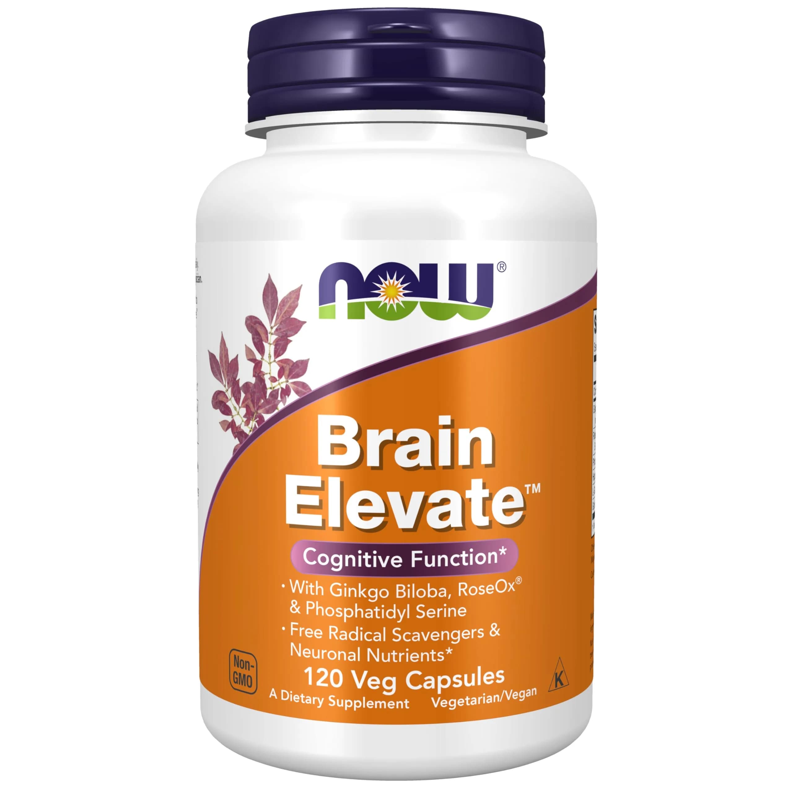 NOW Brain Elevate™ Ginkgo Biloba & RoseOx® 120 Veg Caps | Supports Healthy Cerebral Functions — Khaki
