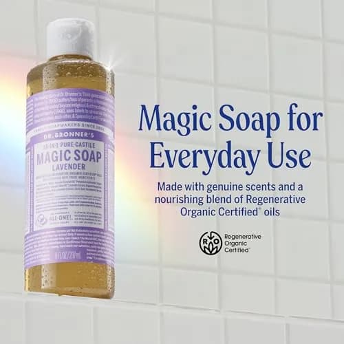Dr. Bronner's Pure-Castile Liquid Soap Lavender 236ml (8 Fl Oz) | Gentle Face, Body, Baby & Sensitive Skin Cleanser thumbnail 2