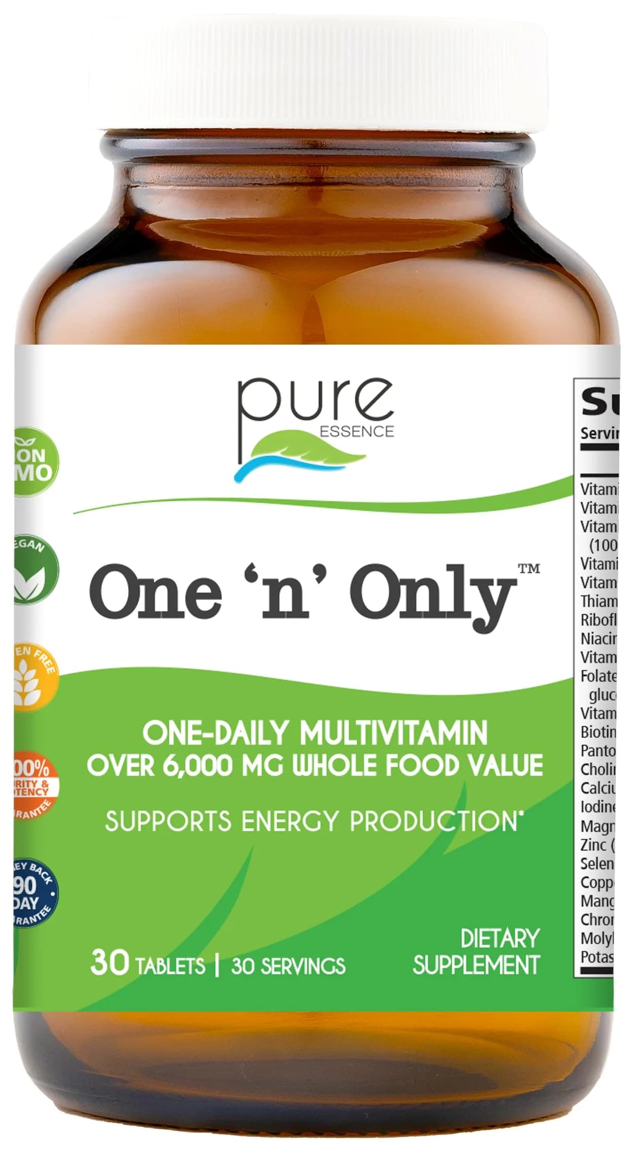 PURE ESSENCE LABS One n Only Whole Food Multivitamin 30 Tablets | Superfoods, Minerals, Enzymes, D3, B12, Biotin - main product image