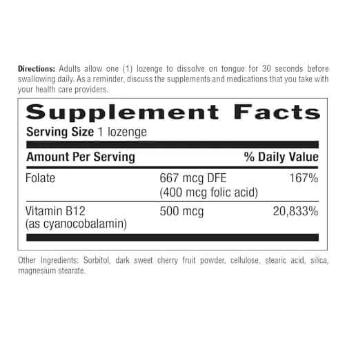 Country Life Vitamin B12 with Folate 500mcg | Supports Energy & Red Blood Cell Production (100 Lozenges) thumbnail 4