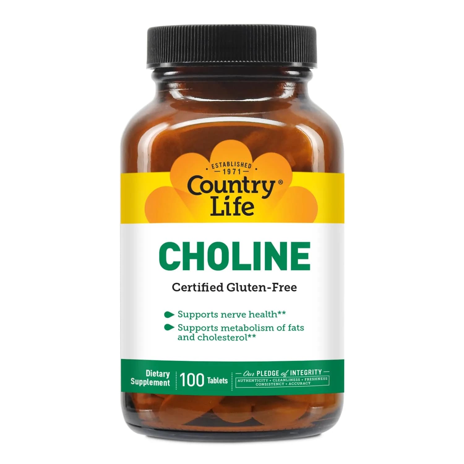 Country Life Choline 266mg Vegan Gluten Free Halal Tablets 100 Count | Supports Nerve Health & Metabolism