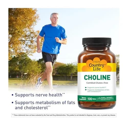 Country Life Choline 266mg Vegan Gluten Free Halal Tablets 100 Count | Supports Nerve Health & Metabolism thumbnail 2