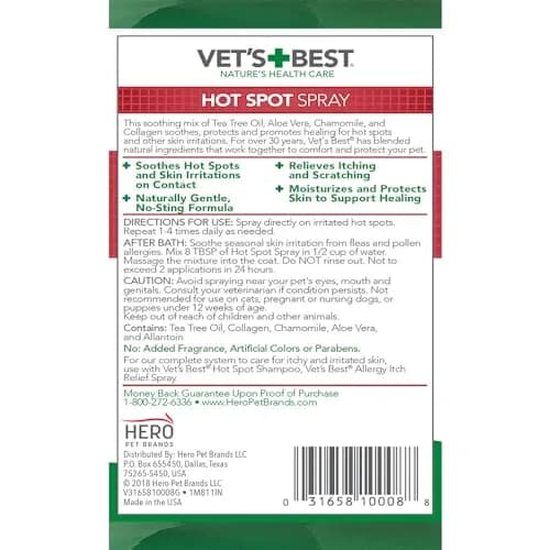 Vet's Best Dog Hot Spot Itch Relief Spray, 16 oz | No-Alcohol, Soothes Skin, Fast Relief thumbnail 6