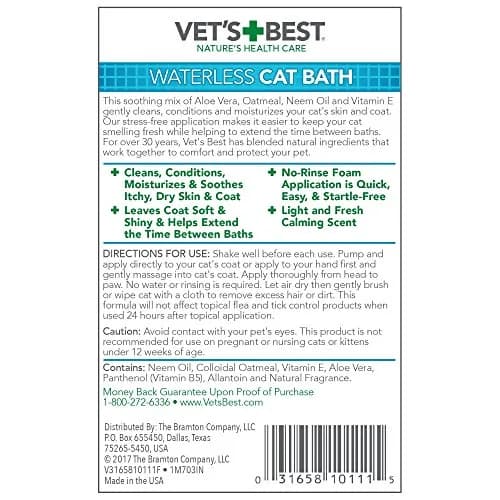 Vet's Best Waterless Cat Bath Dry Shampoo 4 oz | No-Rinse Formula for Sensitive Skin thumbnail 3