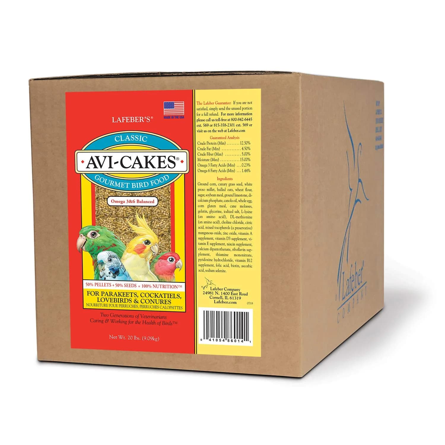 LAFEBER'S Classic Avi-Cakes Pet Bird Food 16 oz (454 g) | Non-GMO & Human-Grade Ingredients for Small Birds — 20 Pound